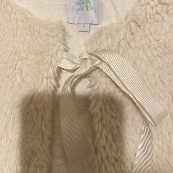 Eyelet and Ivy vest with ribbon tie.  Girls size 6.  Faux fleece in cream. - Picture 3 of 3